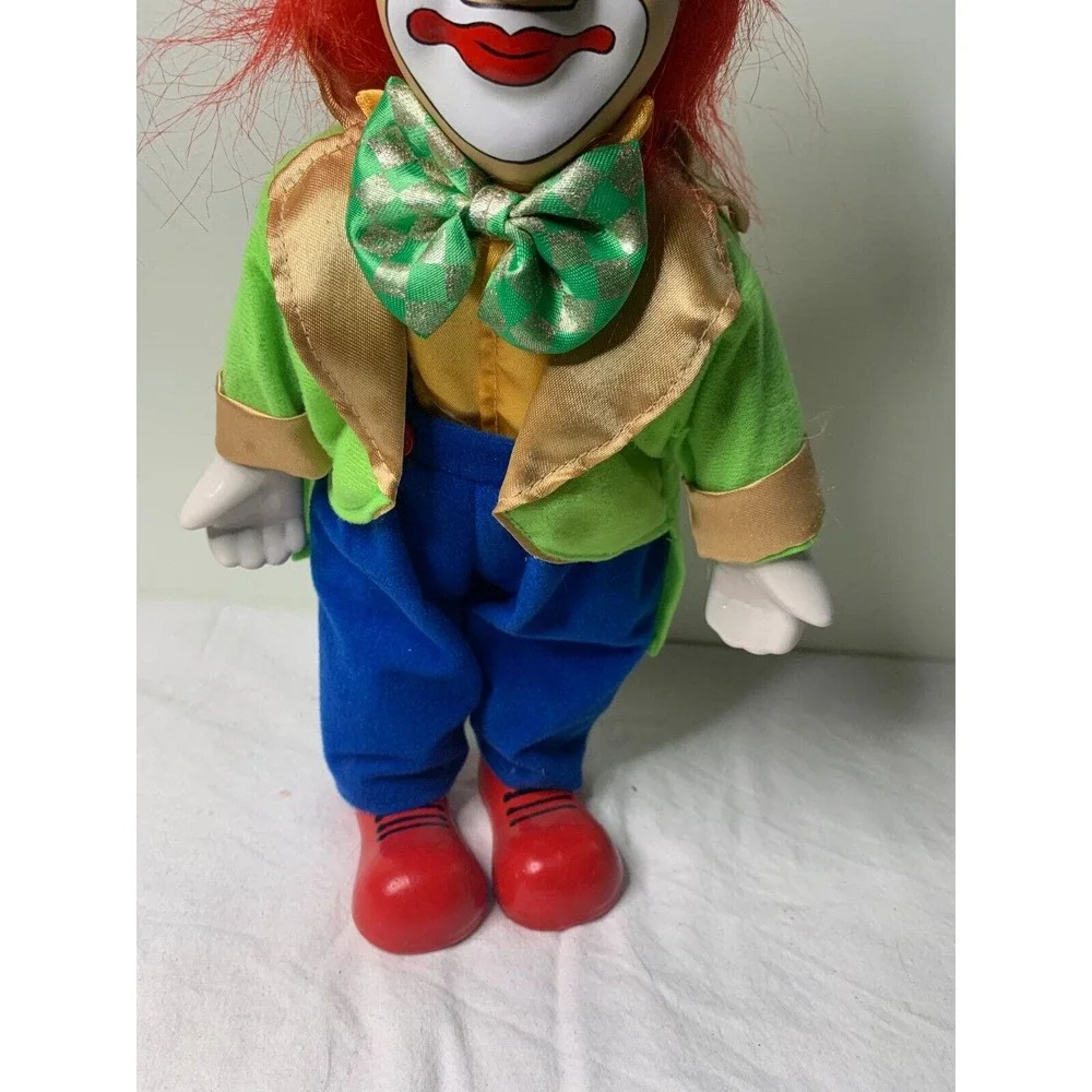 Vintage Porcelain Head Hands Feet Clown Blue Overall Pants Stuffed Body 13'' - Picture 3 of 9